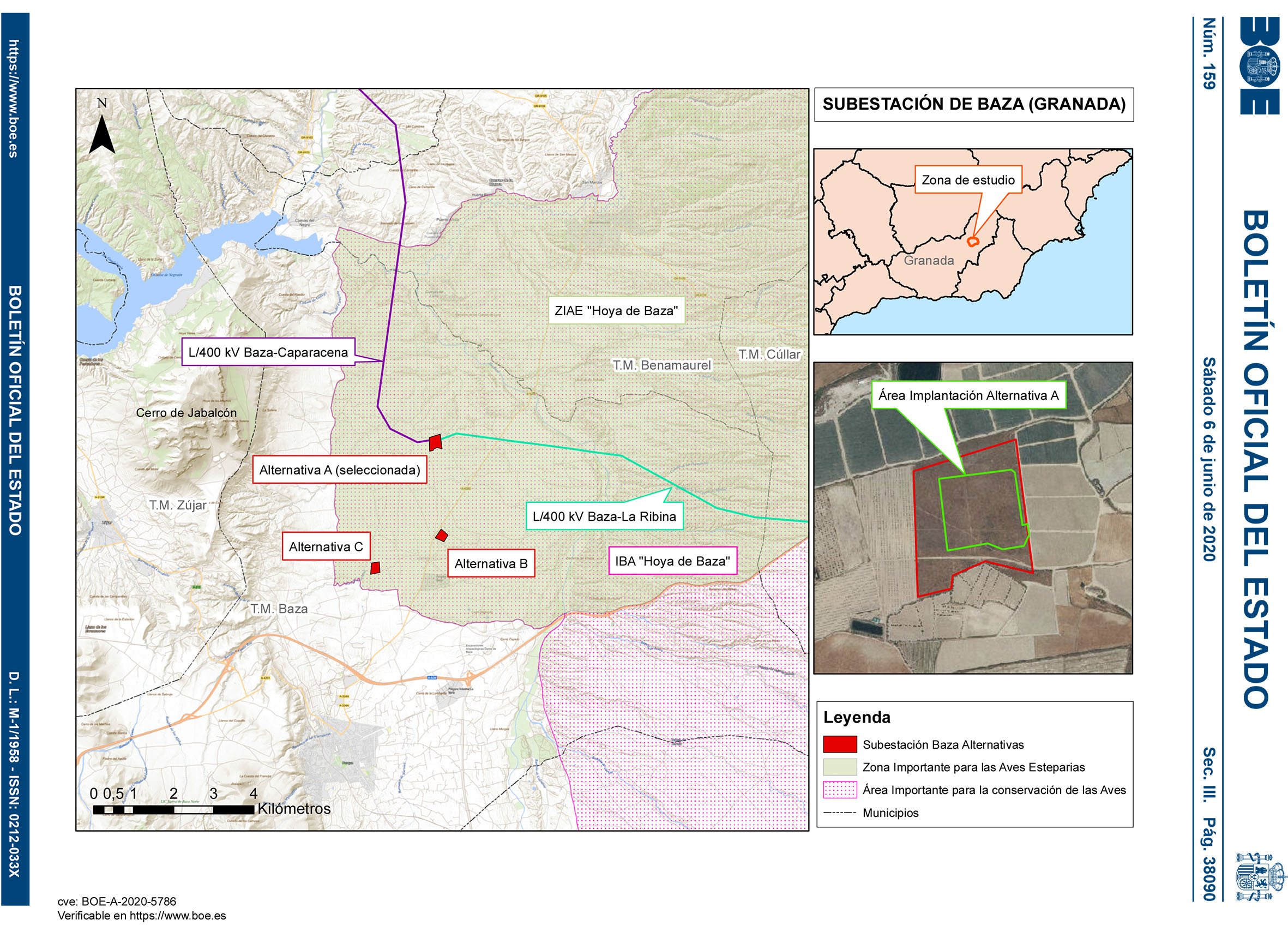 Plano de ubicación de la subestación de Baza del proyecto Línea 400 kV