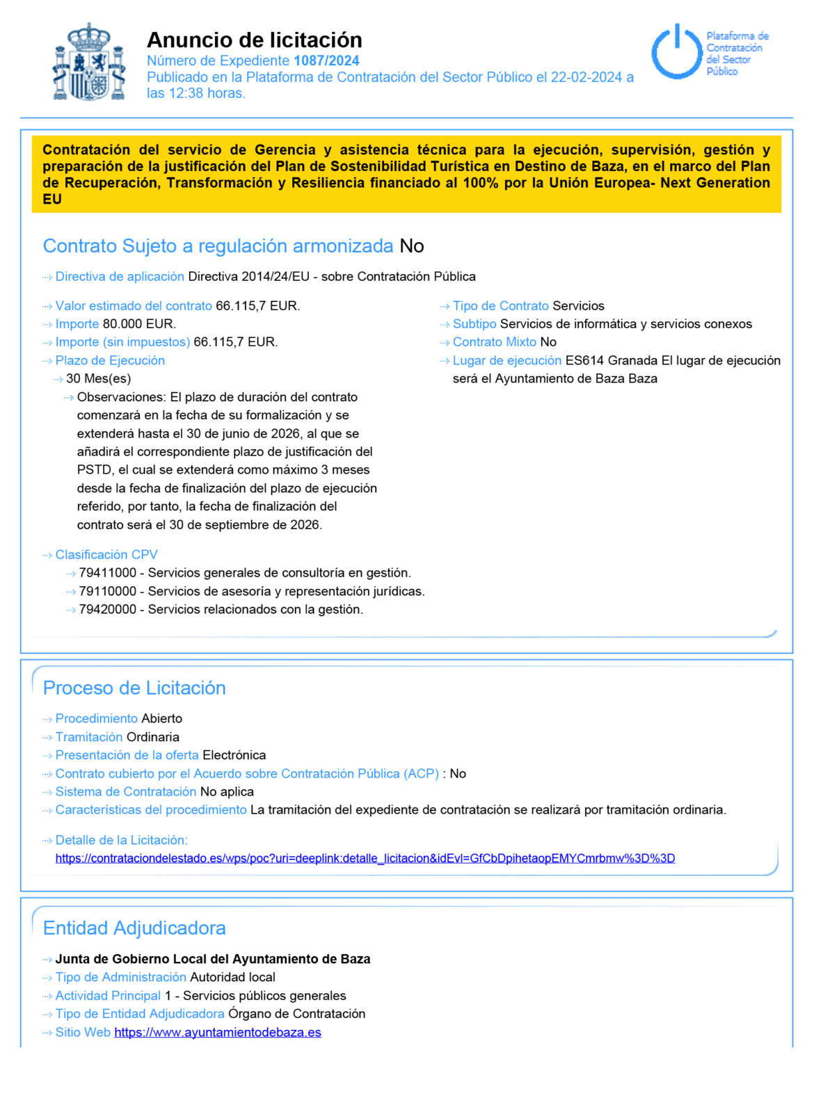 Anuncio licitación gerencia PSTD