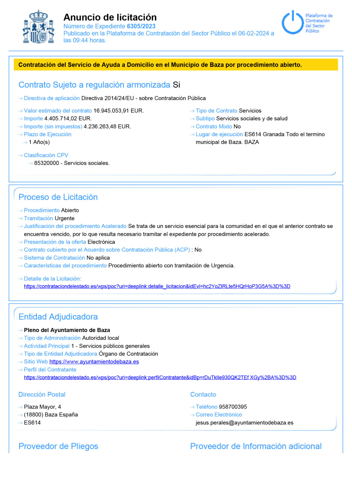 anuncio licitación Servicio Ayuda a Domicilio