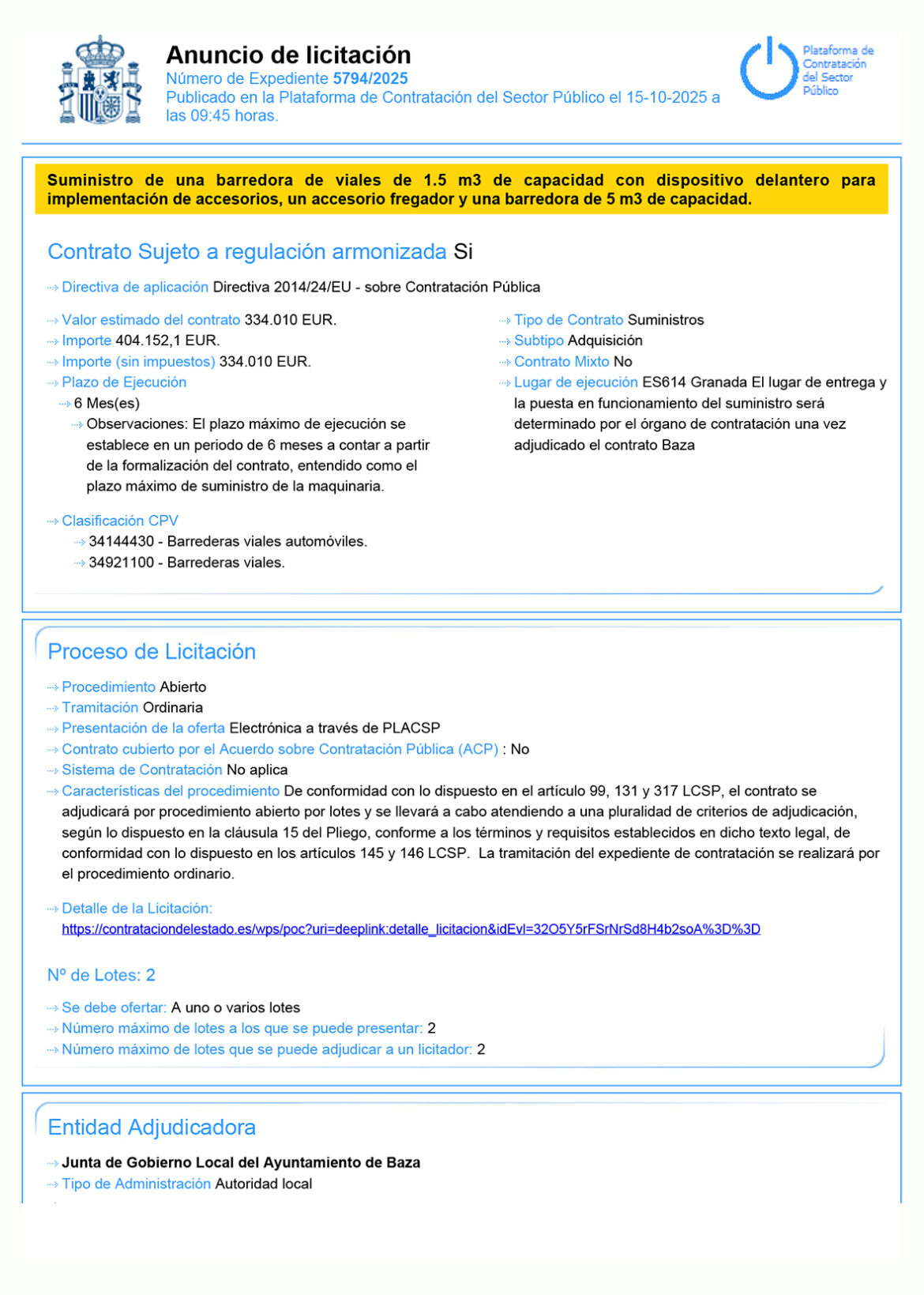 licitación barredoras