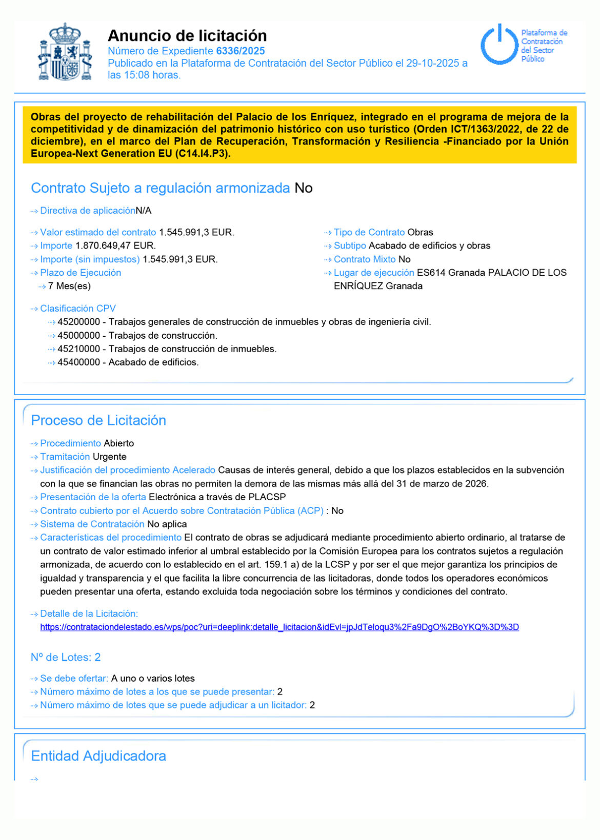 Anuncio de Licitación