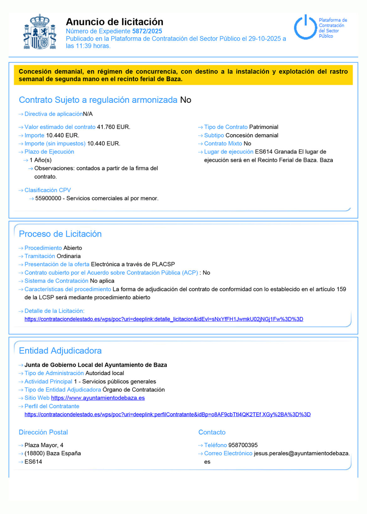 Anuncio de Licitación